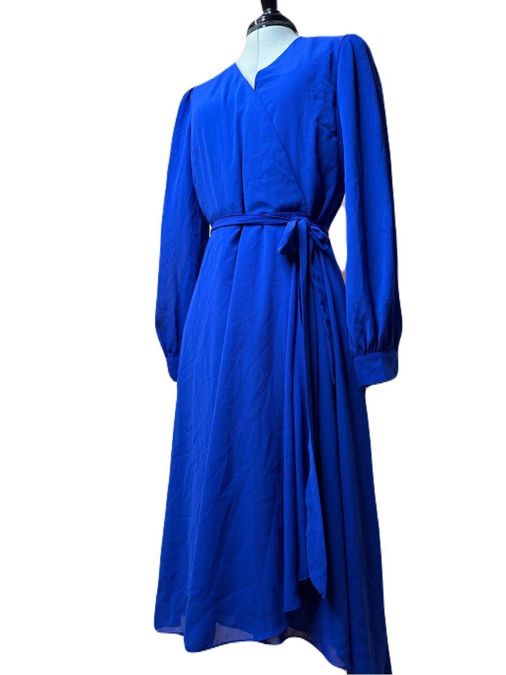 Tahari Royal Blue Faux Wrap Long Sleeve Midi Dress 8 NWT